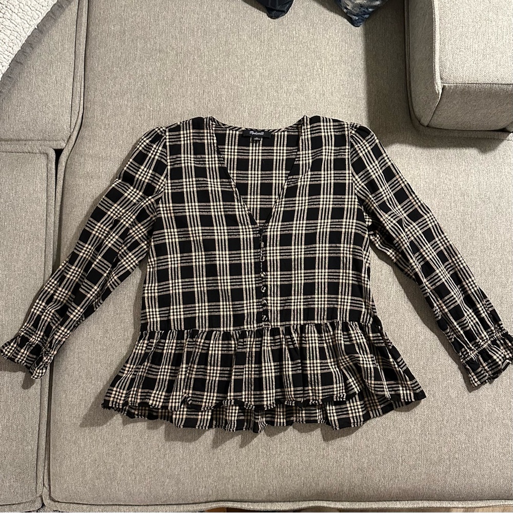Women’s Madewell Blouse Black & Brown Plaid